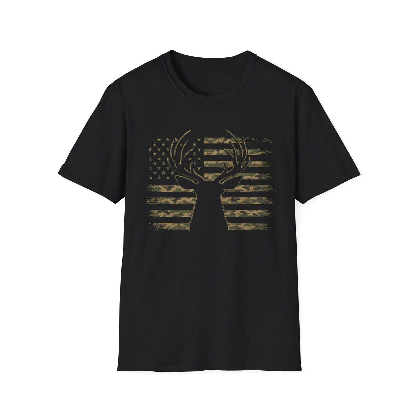 Camo Buck Silhouette Patriotic Hunting Tee | Unisex T-Shirt