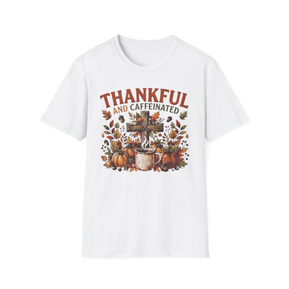 Thankful and Caffeinated Shirt | Pumpkin Coffee T-Shirt | Rustic Fall Faith Tee