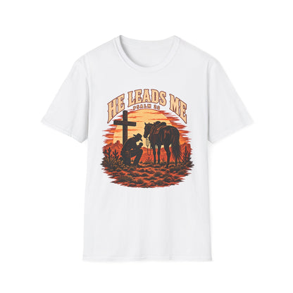 He Leads Me Shirt | Psalm 23 Cowboy T-Shirt | Christian Western Unisex Tee