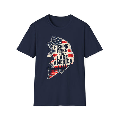 Fishing Free on Lake America Shirt | Patriotic Bass Fishing T-Shirt | Unisex Tee