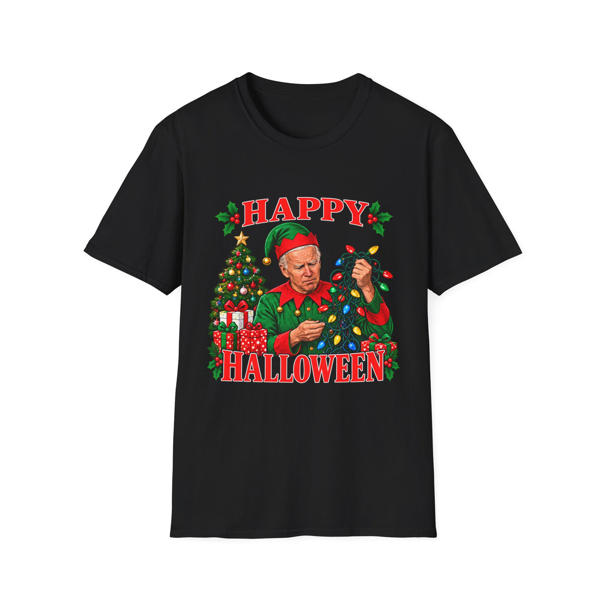 Happy Halloween Christmas Elf Tee | Funny Joe Biden Holiday Shirt | Unisex T-Shirt
