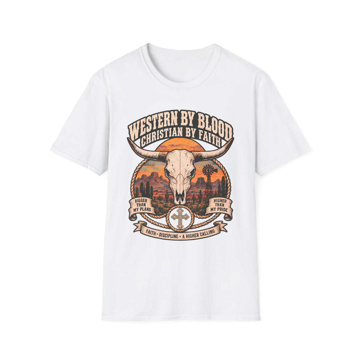 Western by Blood Christian by Faith Shirt | Cowboy Skull T-Shirt | Unisex Tee