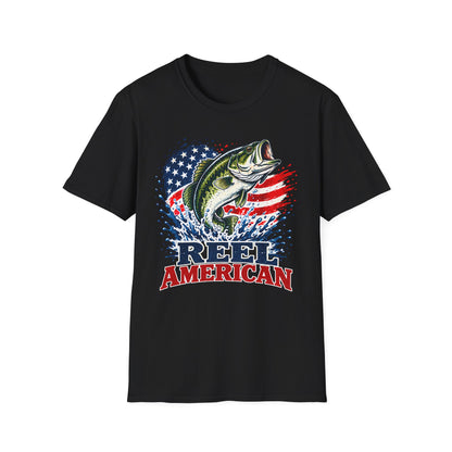 Reel American | Patriotic Bass Fishing Graphic | Unisex T-Shirt