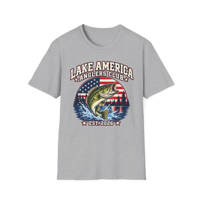 Lake America Anglers Club Shirt | Patriotic Bass Fishing T-Shirt | Unisex Tee