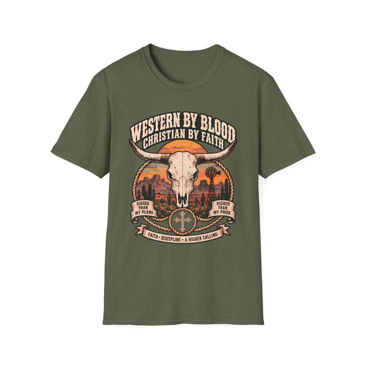 Western by Blood Christian by Faith Shirt | Cowboy Skull T-Shirt | Unisex Tee