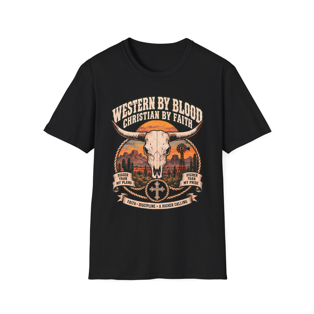 Western by Blood Christian by Faith Shirt | Cowboy Skull T-Shirt | Unisex Tee