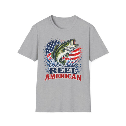 Reel American | Patriotic Bass Fishing Graphic | Unisex T-Shirt