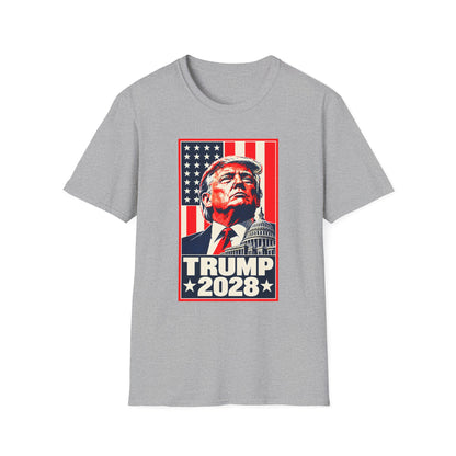 Trump 2028 Portrait T-Shirt | American Flag and Capitol Graphic