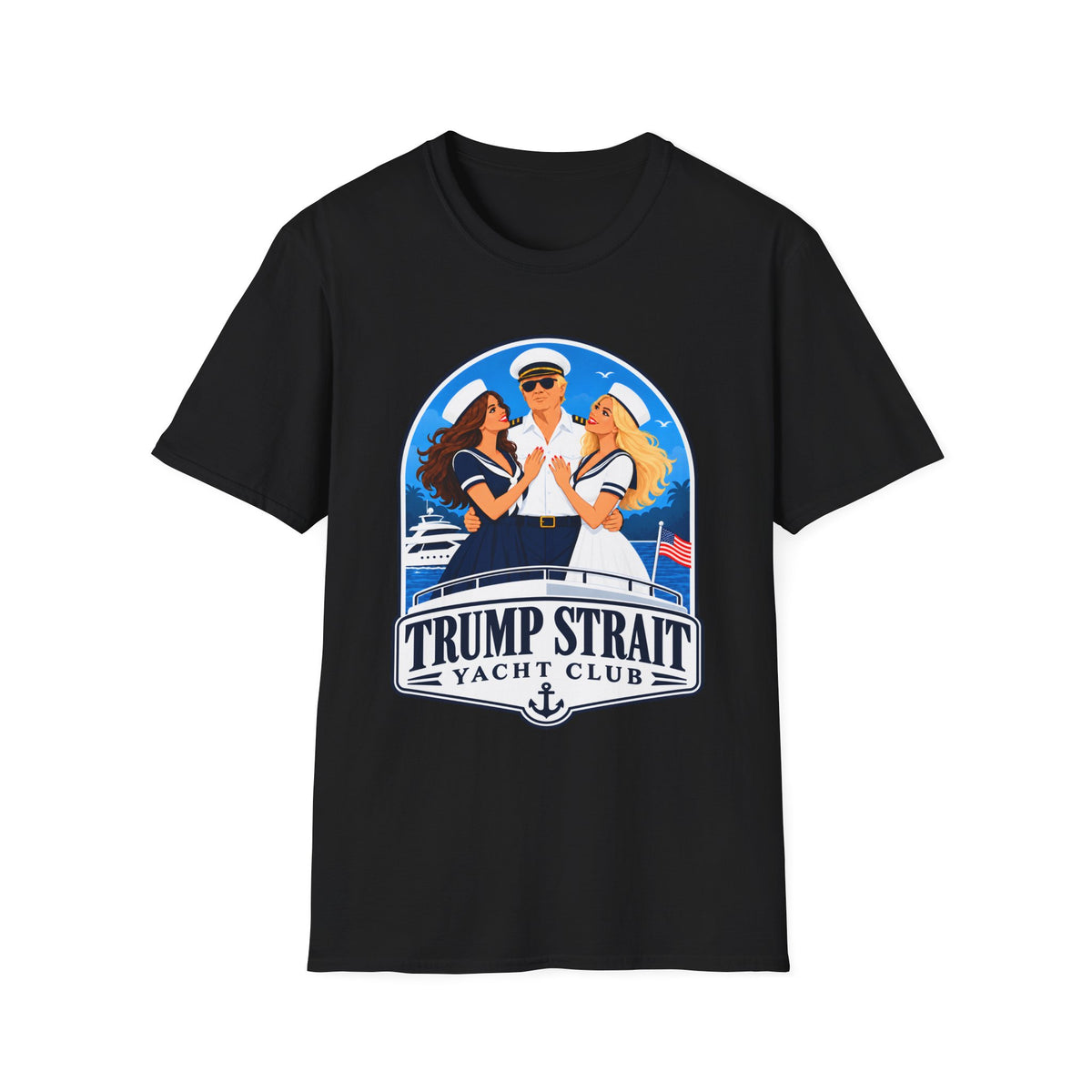 Trump Strait Yacht Club T-Shirt | Blue Nautical Captain Graphic | Patriotic Unisex Tee
