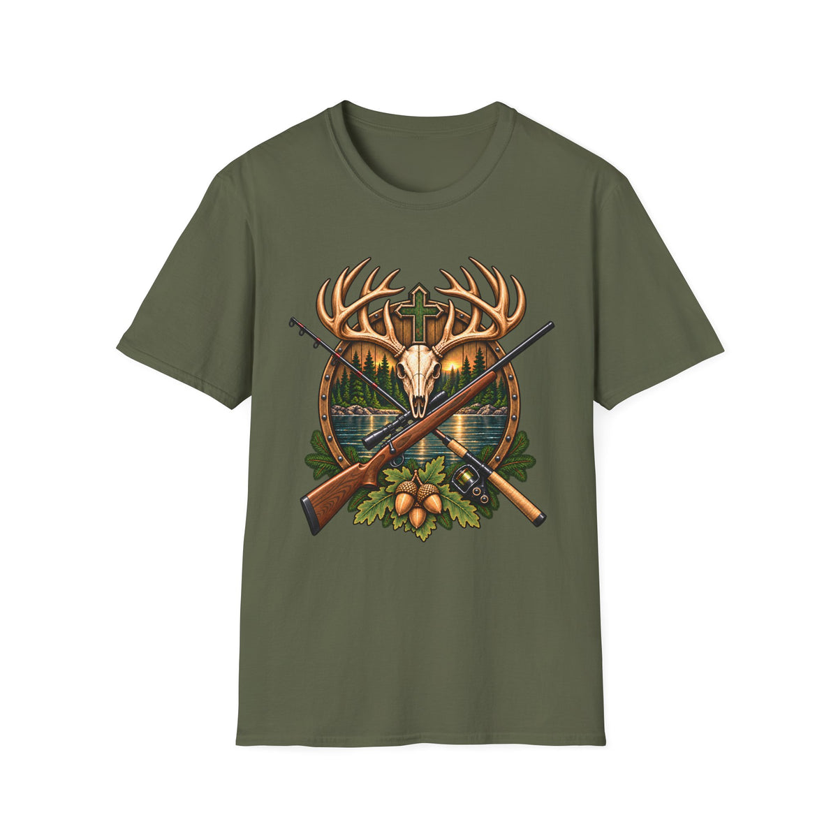 Deer Skull Cross Shirt | Christian Hunting & Fishing T-Shirt | Outdoors Unisex Tee