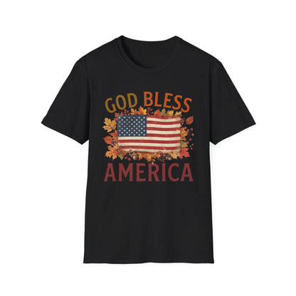 God Bless America Shirt | Autumn American Flag T-Shirt | Patriotic Unisex Tee