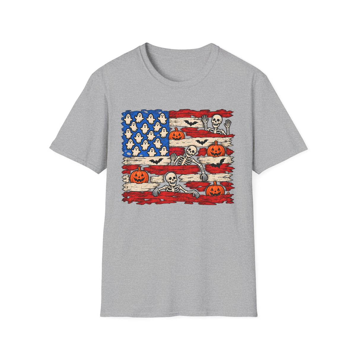 Halloween American Flag Shirt | Ghost Pumpkin Skeleton T-Shirt | Unisex Tee