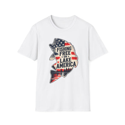 Fishing Free on Lake America Shirt | Patriotic Bass Fishing T-Shirt | Unisex Tee