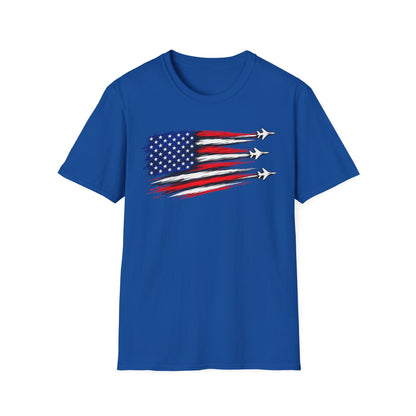Patriotic Jet Flyover T-Shirt | American Flag Fighter Jets Graphic Unisex Tee