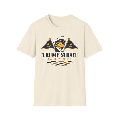 Trump Strait Yacht Club T-shirt in Beige with navy and gold captain graphic, front view