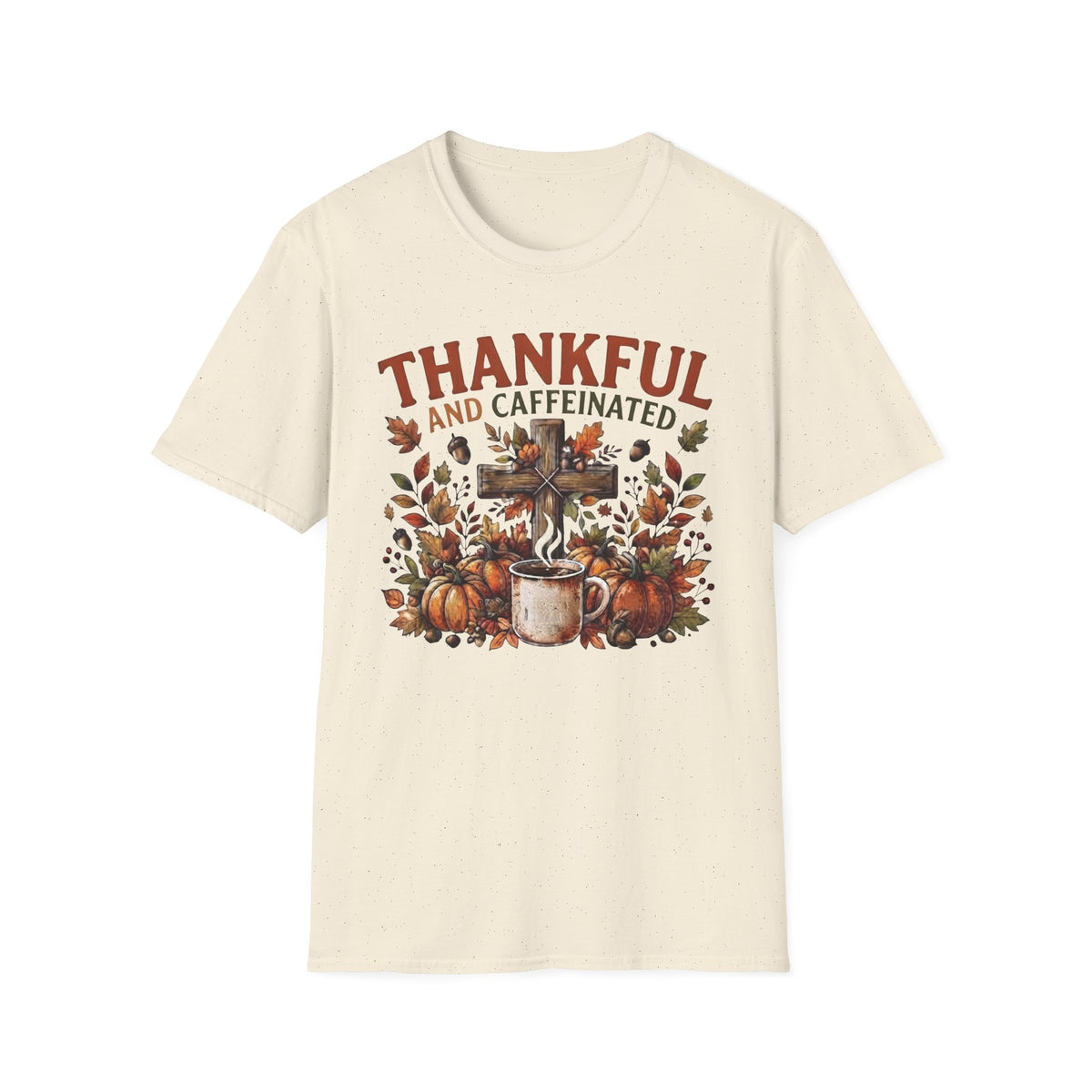 Thankful and Caffeinated Shirt | Pumpkin Coffee T-Shirt | Rustic Fall Faith Tee