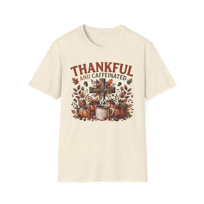 Thankful and Caffeinated Shirt | Pumpkin Coffee T-Shirt | Rustic Fall Faith Tee