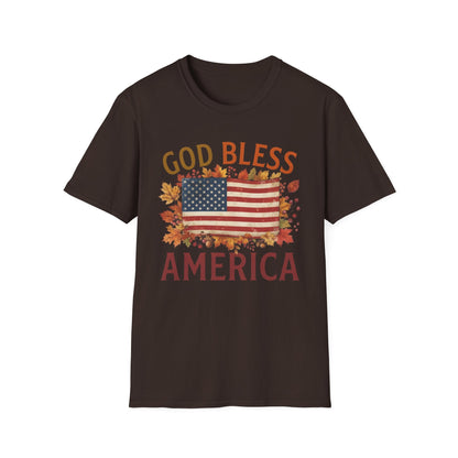 God Bless America Shirt | Autumn American Flag T-Shirt | Patriotic Unisex Tee