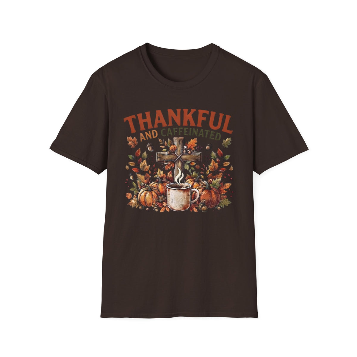Thankful and Caffeinated Shirt | Pumpkin Coffee T-Shirt | Rustic Fall Faith Tee