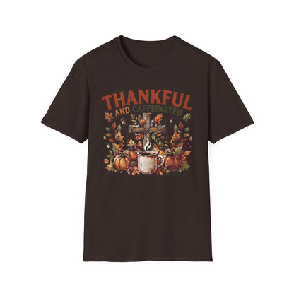 Thankful and Caffeinated Shirt | Pumpkin Coffee T-Shirt | Rustic Fall Faith Tee