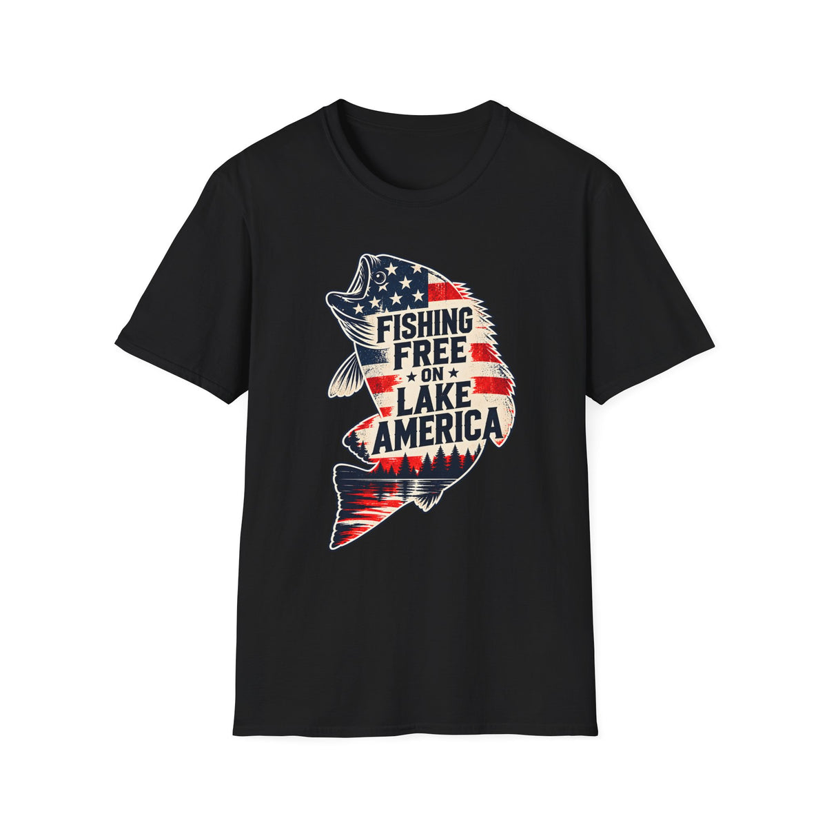 Fishing Free on Lake America Shirt | Patriotic Bass Fishing T-Shirt | Unisex Tee