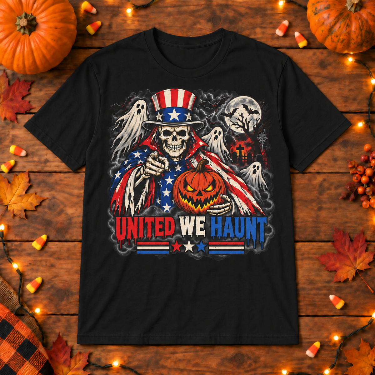 United We Haunt Halloween Shirt | Patriotic Skeleton T-Shirt | Unisex Tee