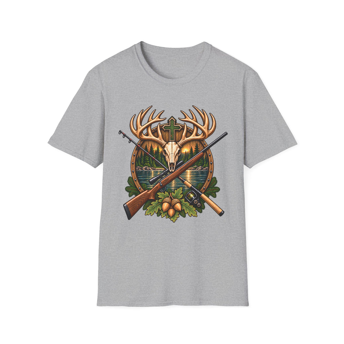 Deer Skull Cross Shirt | Christian Hunting & Fishing T-Shirt | Outdoors Unisex Tee
