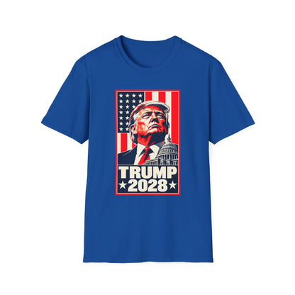 Trump 2028 Portrait T-Shirt | American Flag and Capitol Graphic