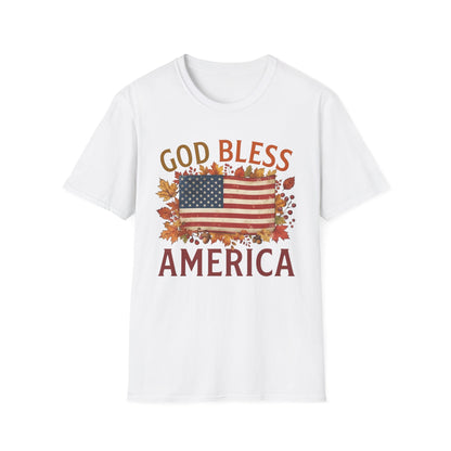 God Bless America Shirt | Autumn American Flag T-Shirt | Patriotic Unisex Tee