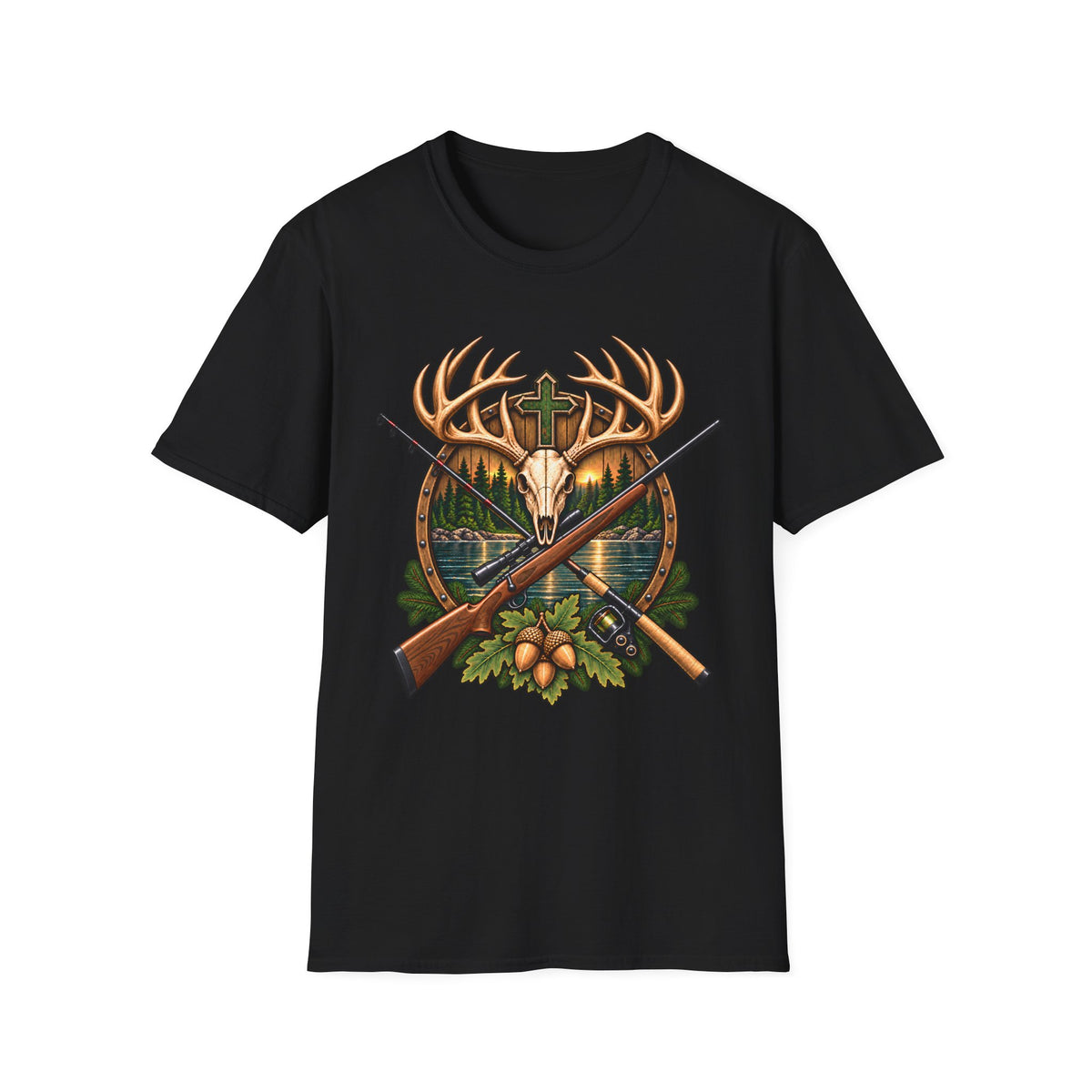 Deer Skull Cross Shirt | Christian Hunting & Fishing T-Shirt | Outdoors Unisex Tee
