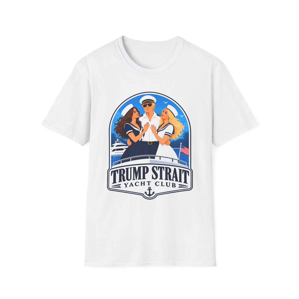 Trump Strait Yacht Club T-Shirt | Blue Nautical Captain Graphic | Patriotic Unisex Tee
