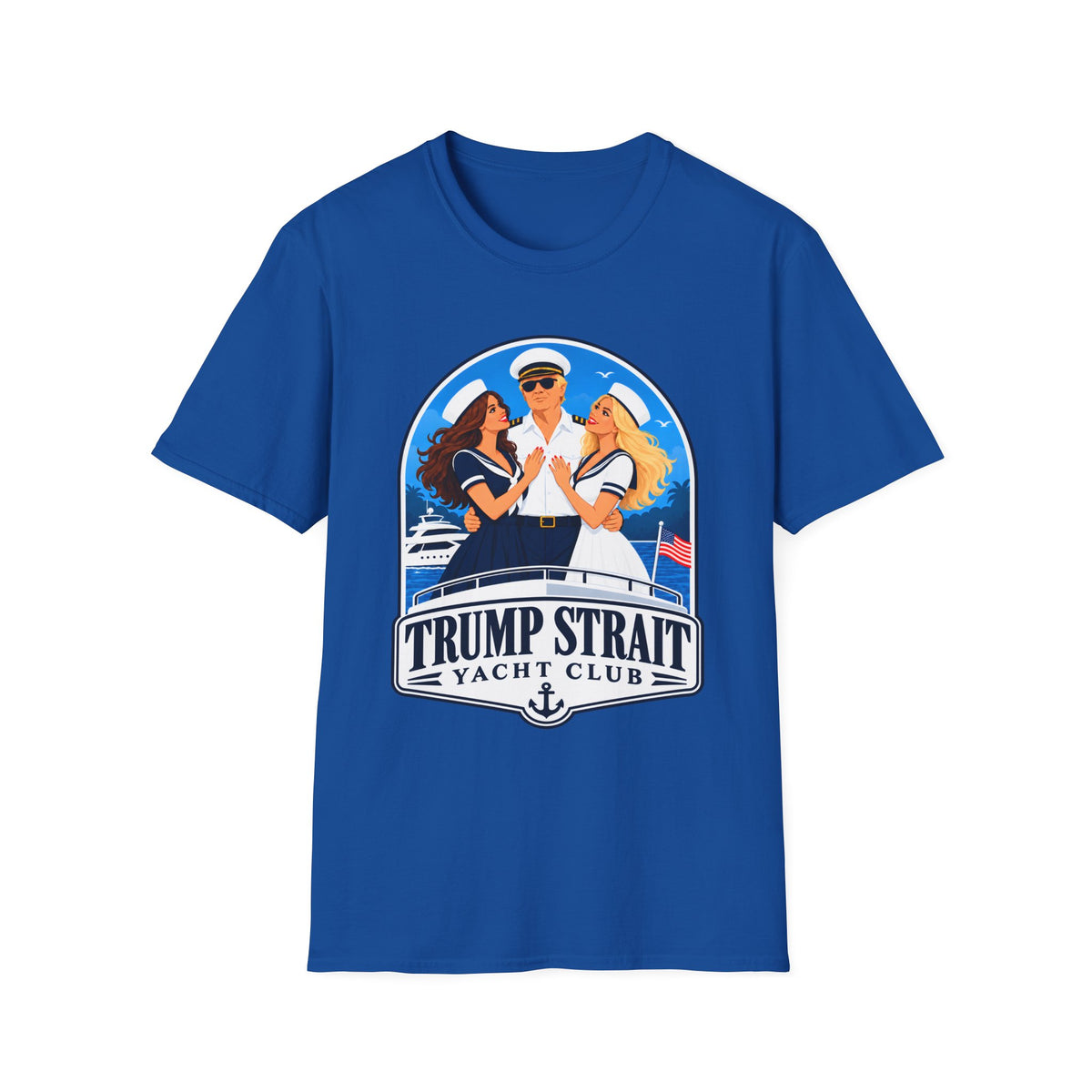Trump Strait Yacht Club T-Shirt | Blue Nautical Captain Graphic | Patriotic Unisex Tee