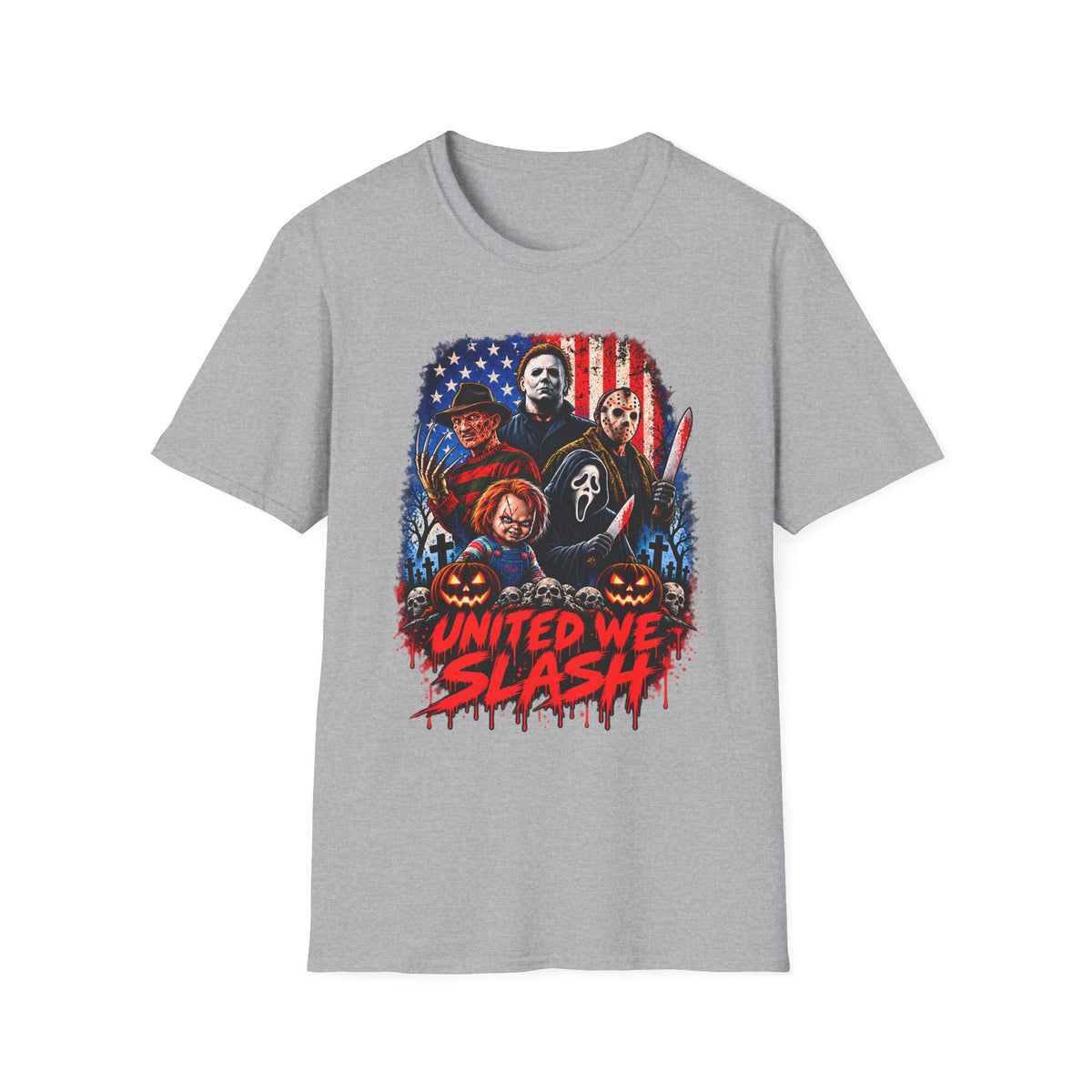 United We Slash T-Shirt | Patriotic Halloween Horror Graphic