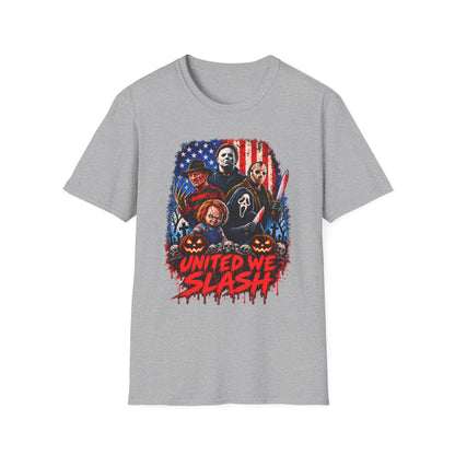 United We Slash T-Shirt | Patriotic Halloween Horror Graphic
