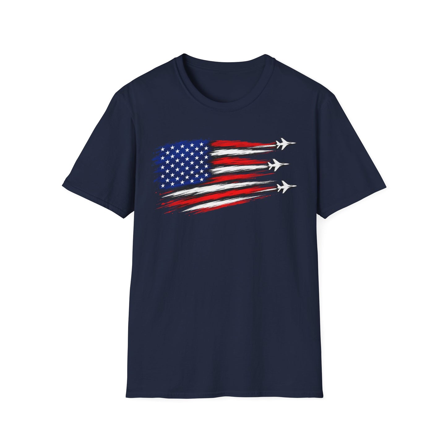 Patriotic Jet Flyover T-Shirt | American Flag Fighter Jets Graphic Unisex Tee