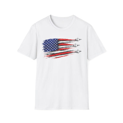Patriotic Jet Flyover T-Shirt | American Flag Fighter Jets Graphic Unisex Tee