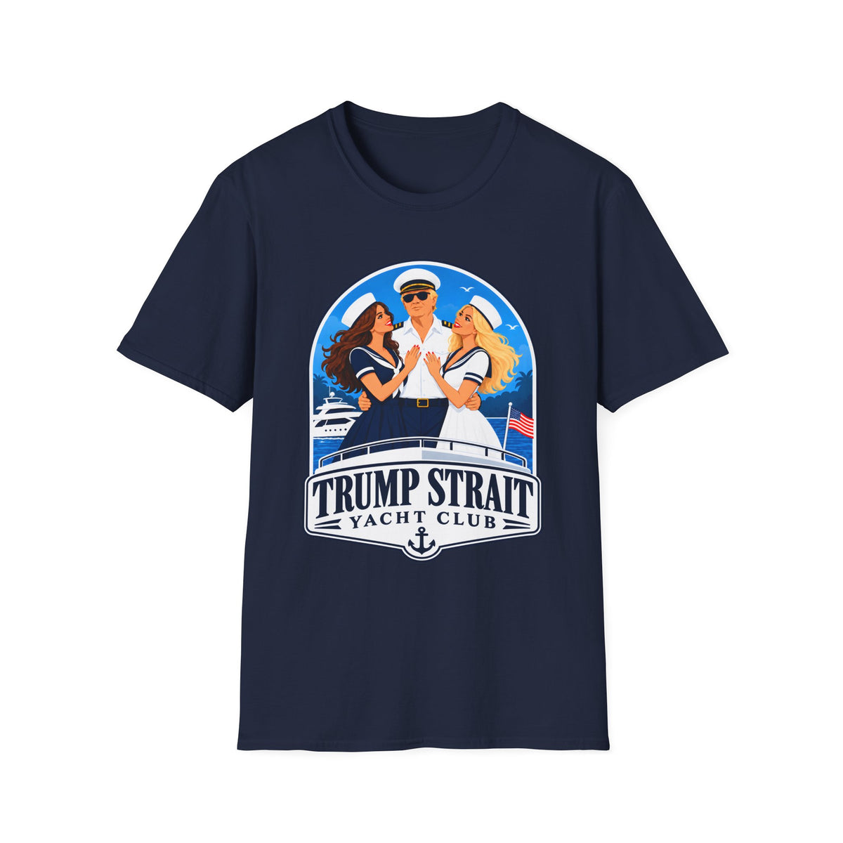 Trump Strait Yacht Club T-Shirt | Blue Nautical Captain Graphic | Patriotic Unisex Tee