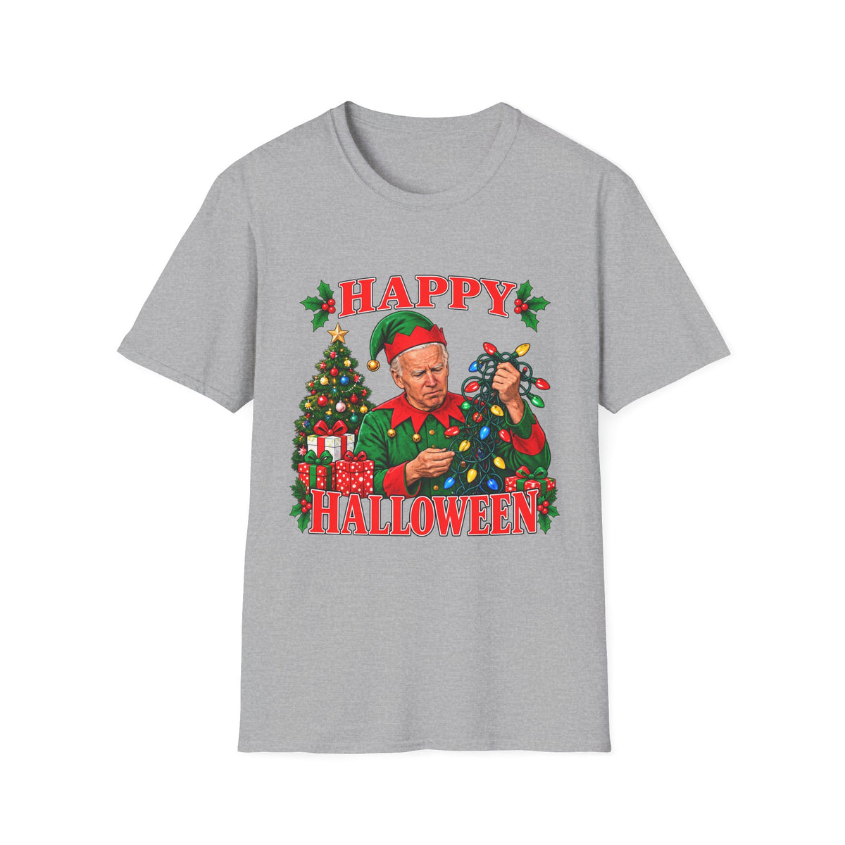 Happy Halloween Christmas Elf Tee | Funny Joe Biden Holiday Shirt | Unisex T-Shirt