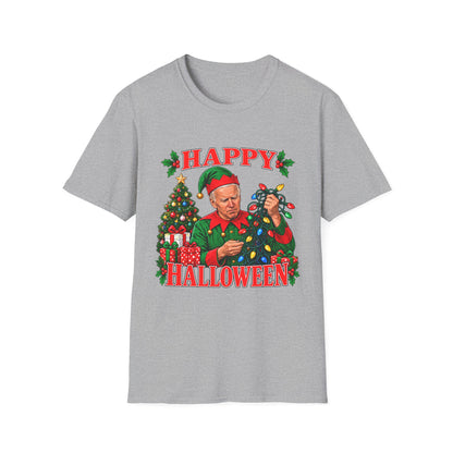 Happy Halloween Christmas Elf Tee | Funny Joe Biden Holiday Shirt | Unisex T-Shirt