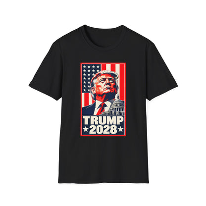 Trump 2028 Portrait T-Shirt | American Flag and Capitol Graphic