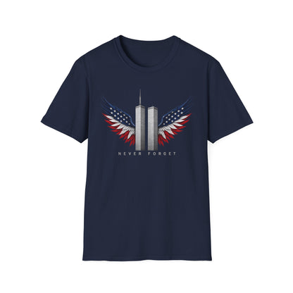 9/11 Never Forget Memorial Tee | Twin Towers Patriotic Wings Unisex T-Shirt