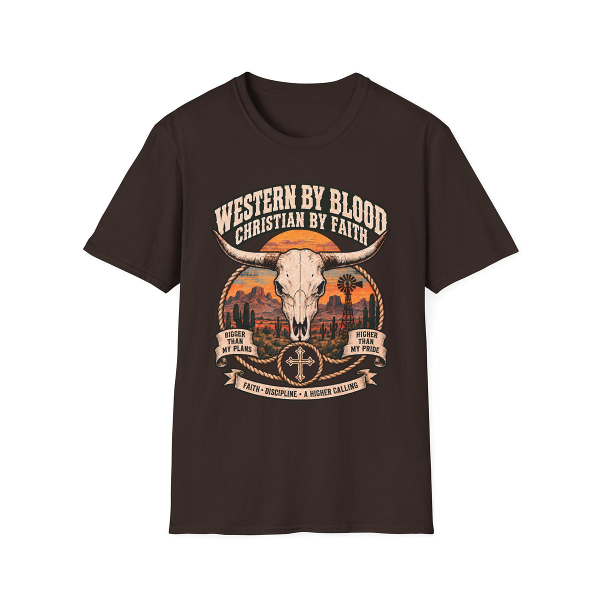 Western by Blood Christian by Faith Shirt | Cowboy Skull T-Shirt | Unisex Tee