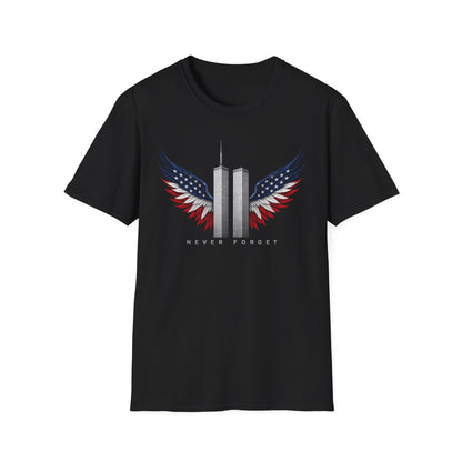 9/11 Never Forget Memorial Tee | Twin Towers Patriotic Wings Unisex T-Shirt