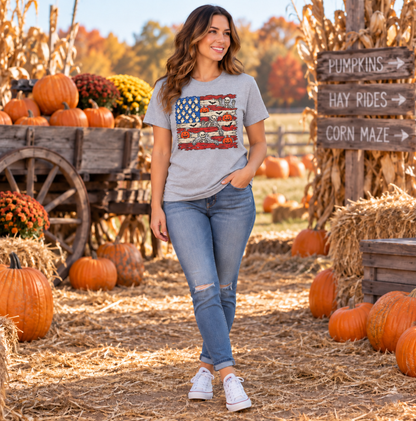 Halloween American Flag Shirt | Ghost Pumpkin Skeleton T-Shirt | Unisex Tee