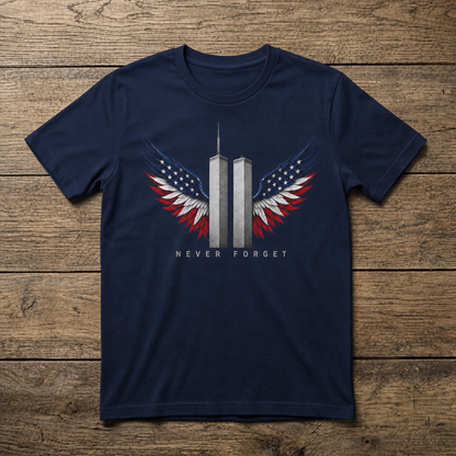 9/11 Never Forget Memorial Tee | Twin Towers Patriotic Wings Unisex T-Shirt