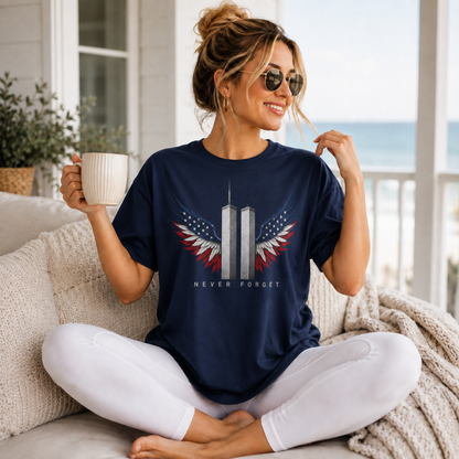 9/11 Never Forget Memorial Tee | Twin Towers Patriotic Wings Unisex T-Shirt