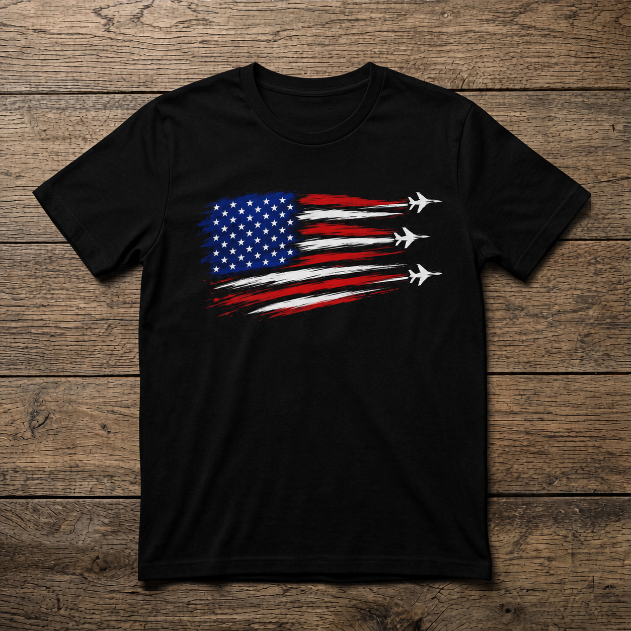 Patriotic Jet Flyover T-Shirt | American Flag Fighter Jets Graphic Unisex Tee