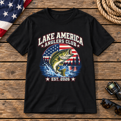 Lake America Anglers Club shirt black wooden dock mockup