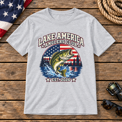 Lake America Anglers Club shirt gray wooden dock mockup