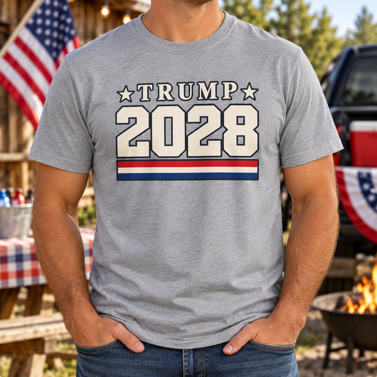 Trump 2028 Shirt | Patriotic Varsity Graphic T-Shirt | Unisex Tee